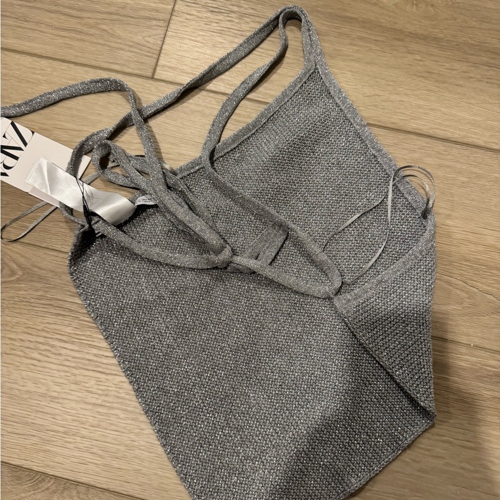 Zara Gray Textured Crop Top - Picture 3 of 3